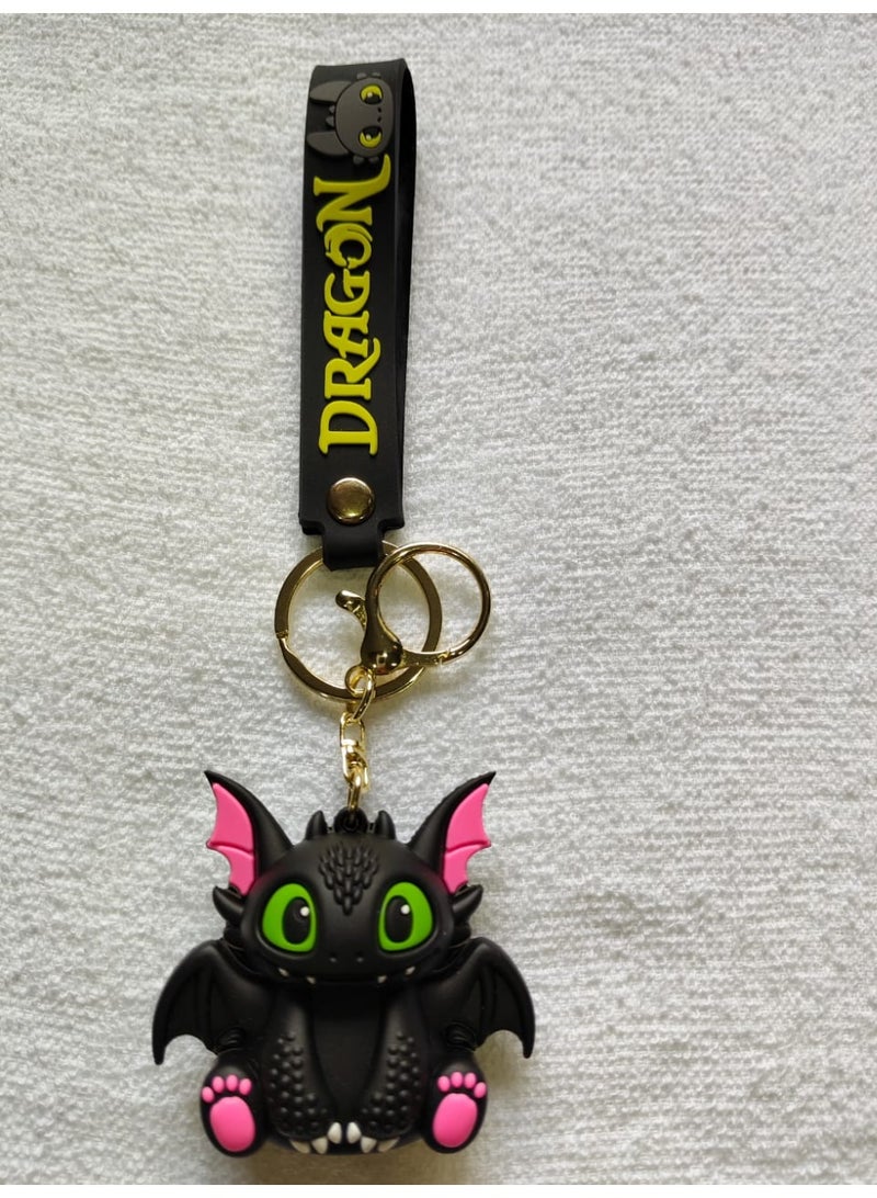 Dragon Cartoon Keychain Black with Soft Silicone Strap Cute Character Bag Pendant Backpack Zipper Keys Gift - Image 1